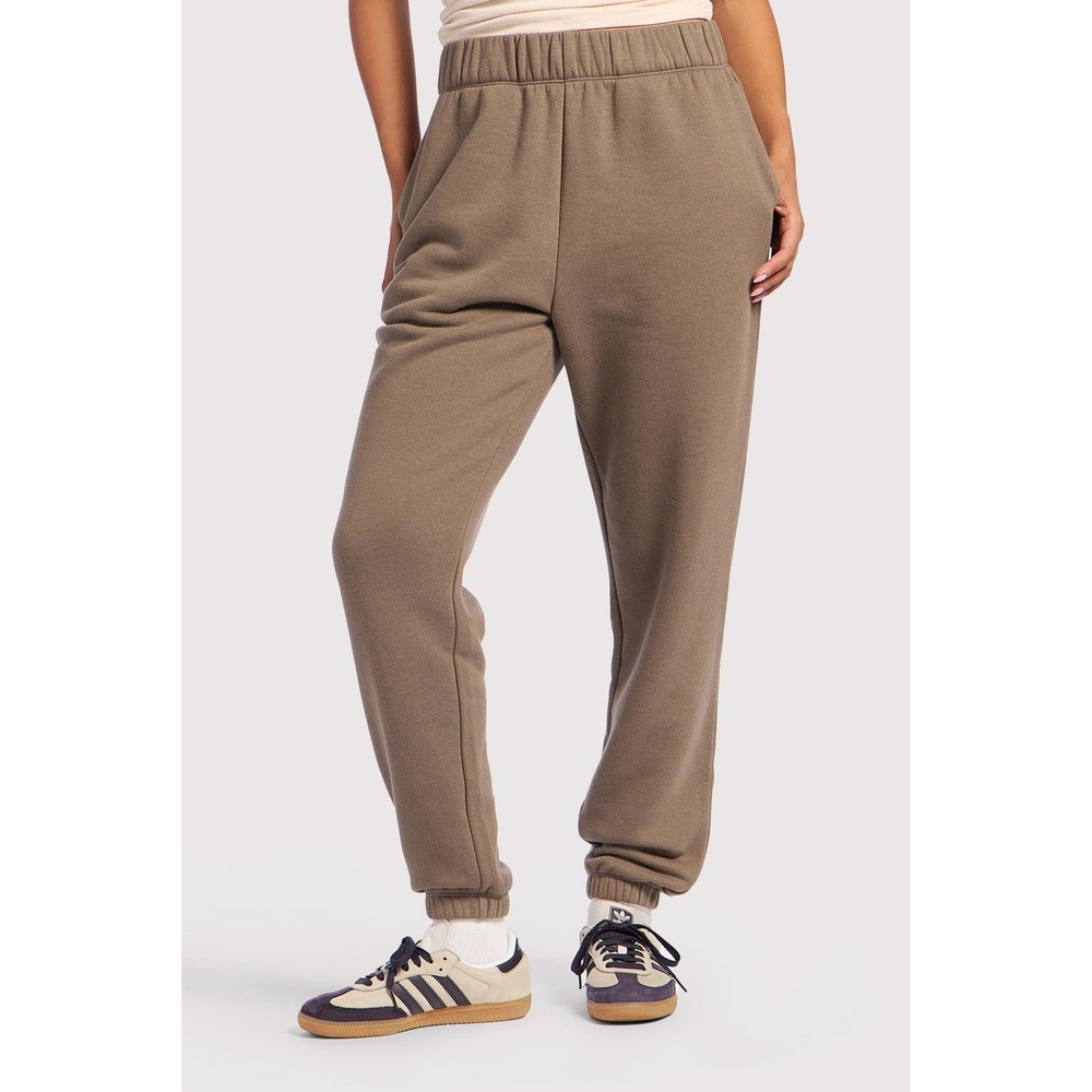 Nuuds Womens Vintage Fleece Jogger Sweatpants Mocha Brown High Rise Size L Cozy
